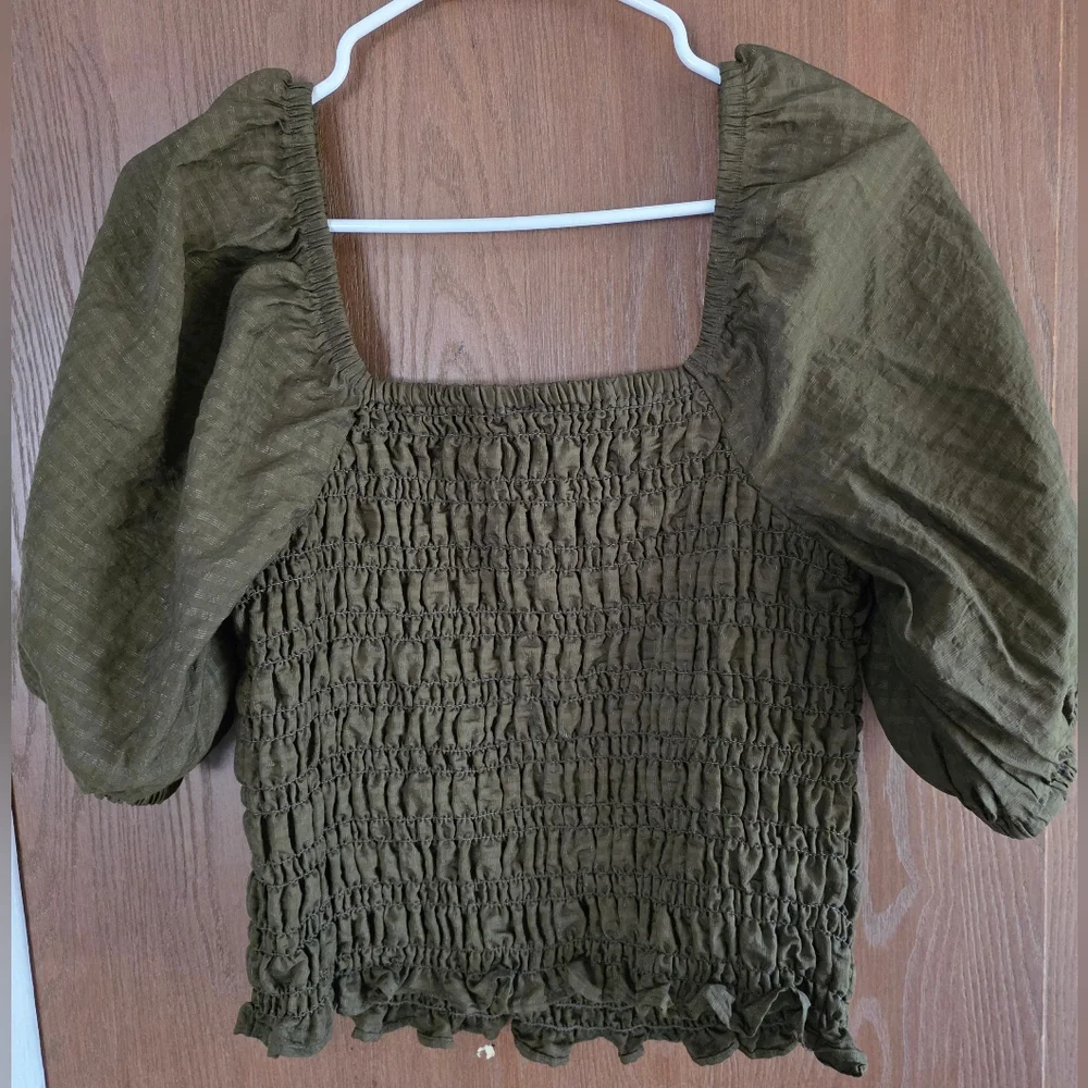 Old Navy Olive Smocked Blouse